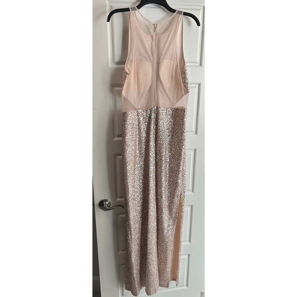 Aiden Mattox Gold Sequins Dress, High Slit, Deep Illusion V-Neck | Size 12 - Picture 10 of 10